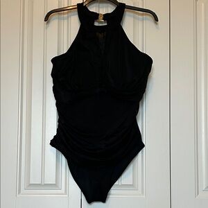 City Chic Black Ruched Swim One-Piece NWT